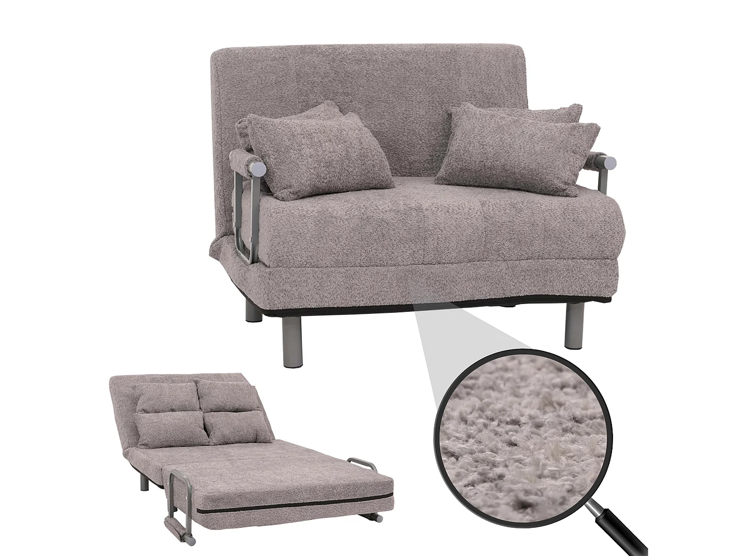 Poltrona letto MCW-K29, pieghevole Divano letto, superficie riposo 190x100cm, tessuto bouclé (500g/m²) ~ grigio scuro