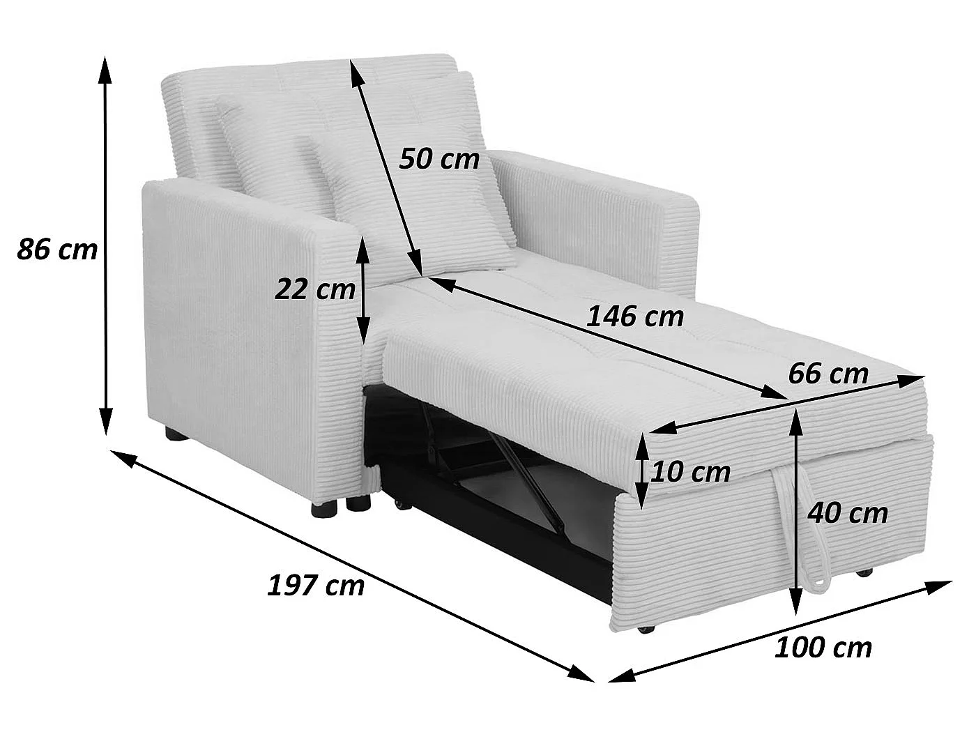 Sovesofa MCW-L90,  blå