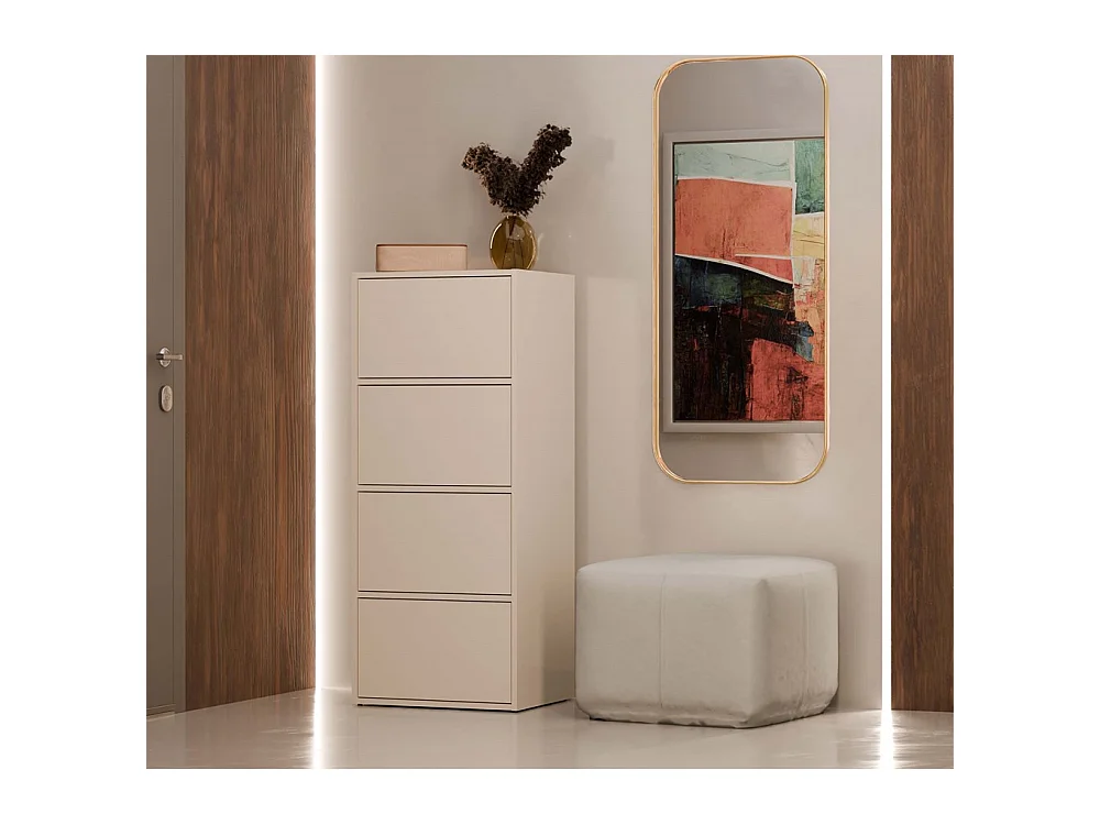 ALMA - Commode haute de rangement 4 portes avec ouverture tip-on - Beige cachemire