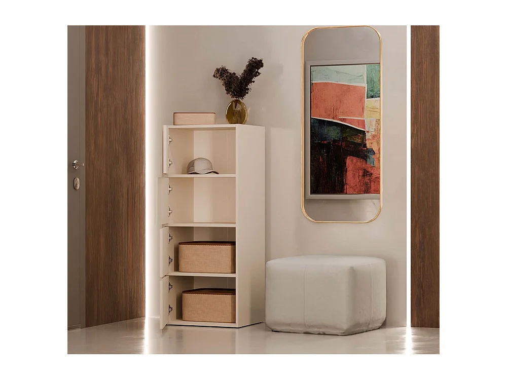 ALMA - Commode haute de rangement 4 portes avec ouverture tip-on - Beige cachemire