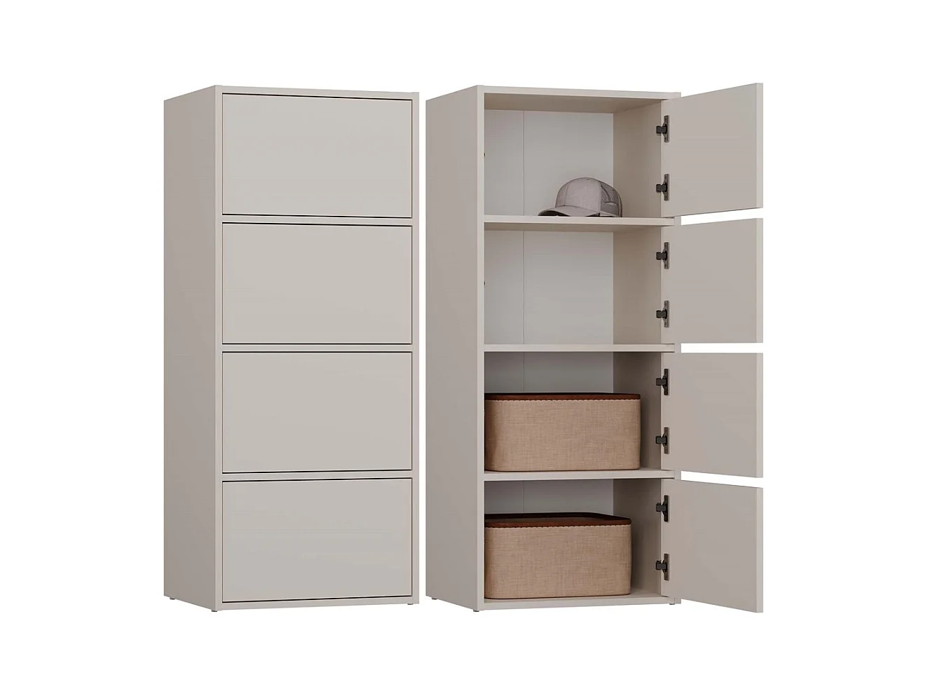 ALMA - Commode haute de rangement 4 portes avec ouverture tip-on - Beige cachemire
