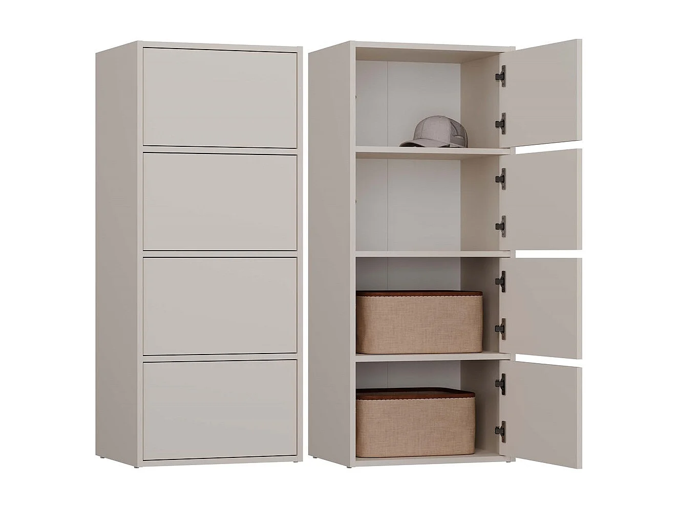 ALMA – Kommode – 4 Türen, 4 Regale– 50x40x119 cm – Kaschmir /  Beige