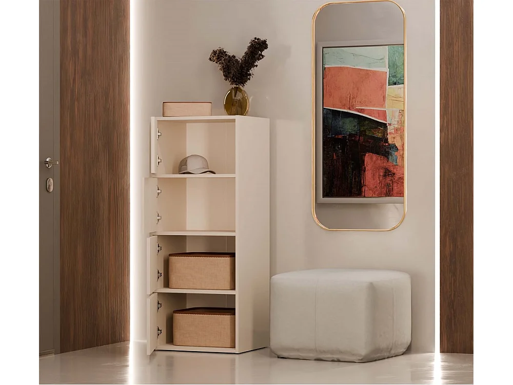 ALMA – Kommode – 4 Türen, 4 Regale– 50x40x119 cm – Kaschmir /  Beige