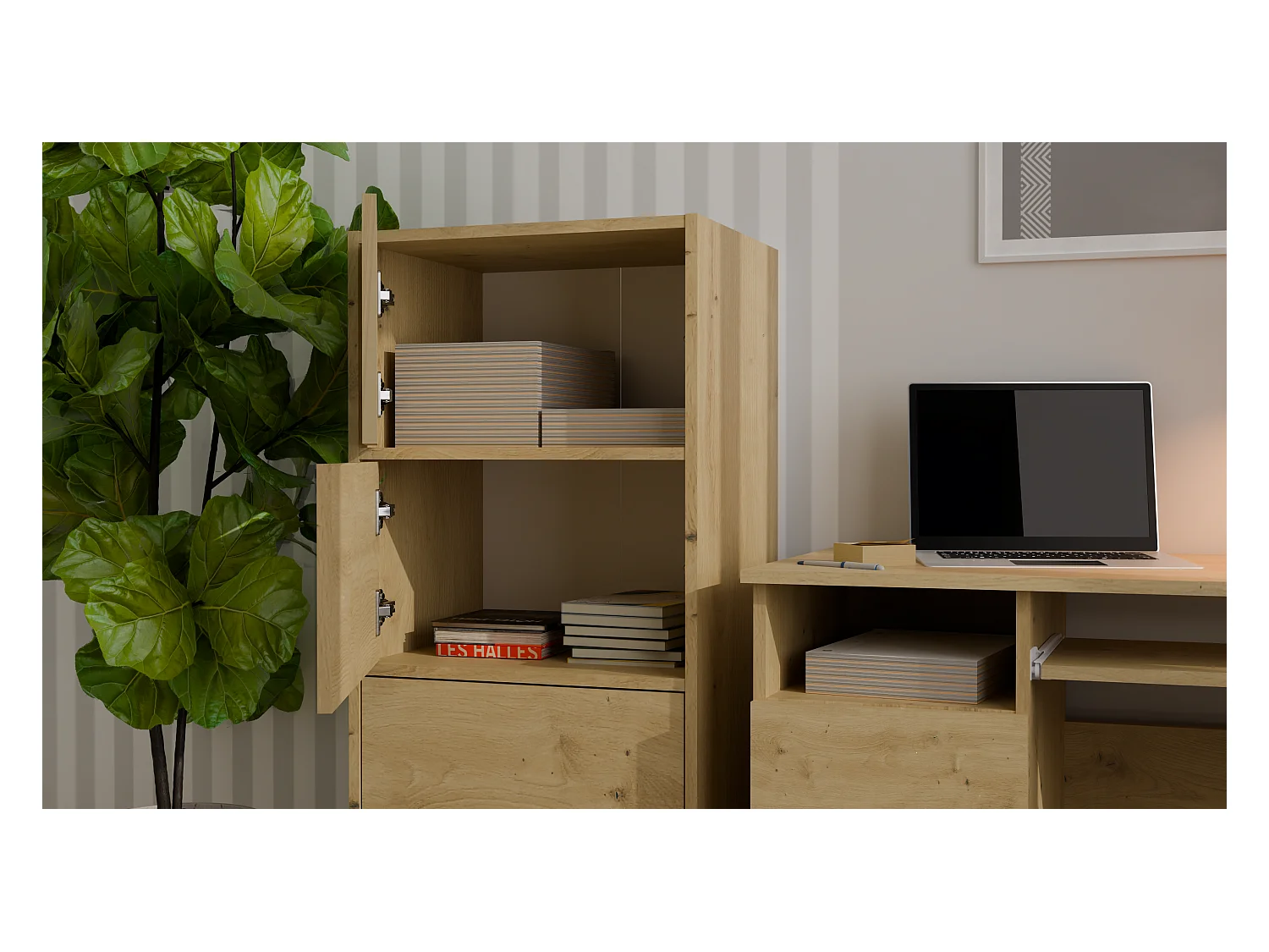 ALMA - Commode haute de rangement 4 portes avec ouverture tip-on - Artisan