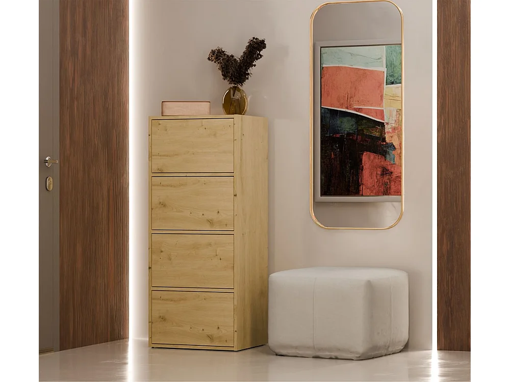 ALMA - Commode - 4 portes pour chambre - 50x119x40cm - Chêne Artisan