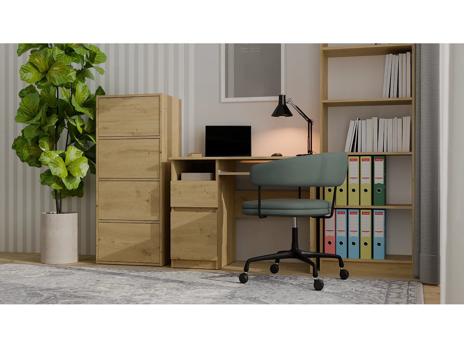 ALMA - Commode - 4 portes pour chambre - 50x119x40cm - Chêne Artisan