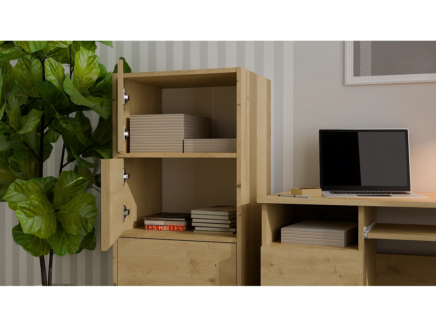 ALMA - Commode - 4 portes pour chambre - 50x119x40cm - Chêne Artisan