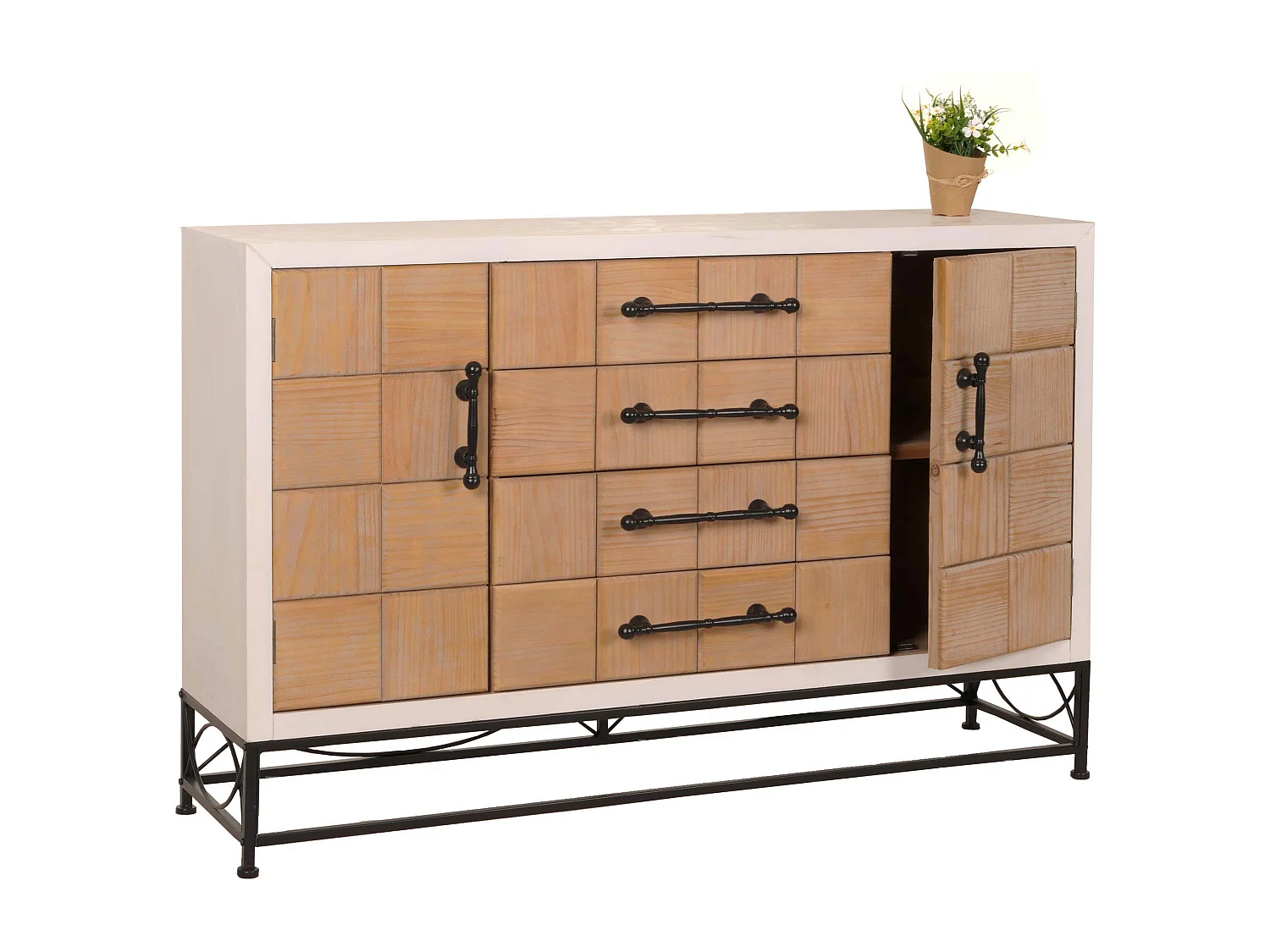 Cassettiera MCW-N30, credenza mobile con ante e cassetto, legno massiccio MDF, 92x140x42cm