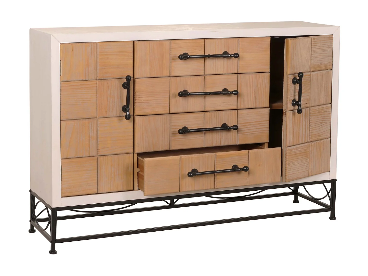 Cassettiera MCW-N30, credenza mobile con ante e cassetto, legno massiccio MDF, 92x140x42cm