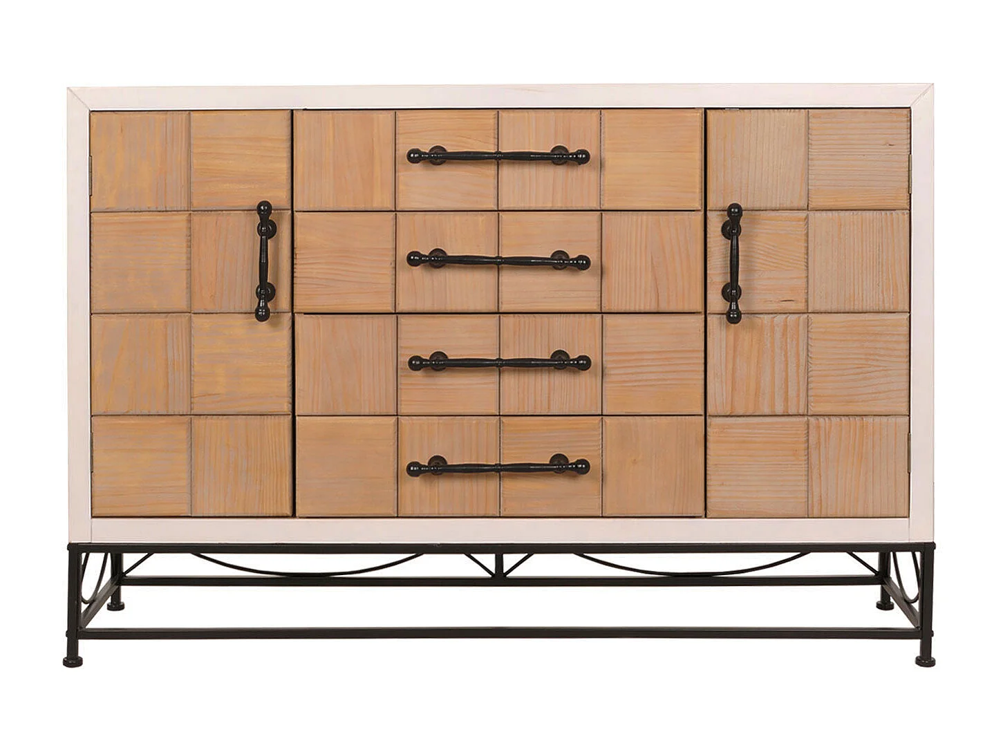 Kommode MCW-N30, Schrank Sideboard Highboard mit Türen und Schublade, Massiv-Holz MDF, 92x140x42cm