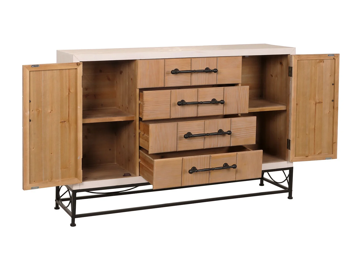 Kommode MCW-N30, Schrank Sideboard Highboard mit Türen und Schublade, Massiv-Holz MDF, 92x140x42cm