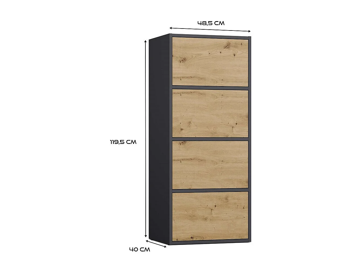 Komoda ALMA 4D | Antracyt/ Dąb Artisan | 50x40x119 cm | 4 Półki
