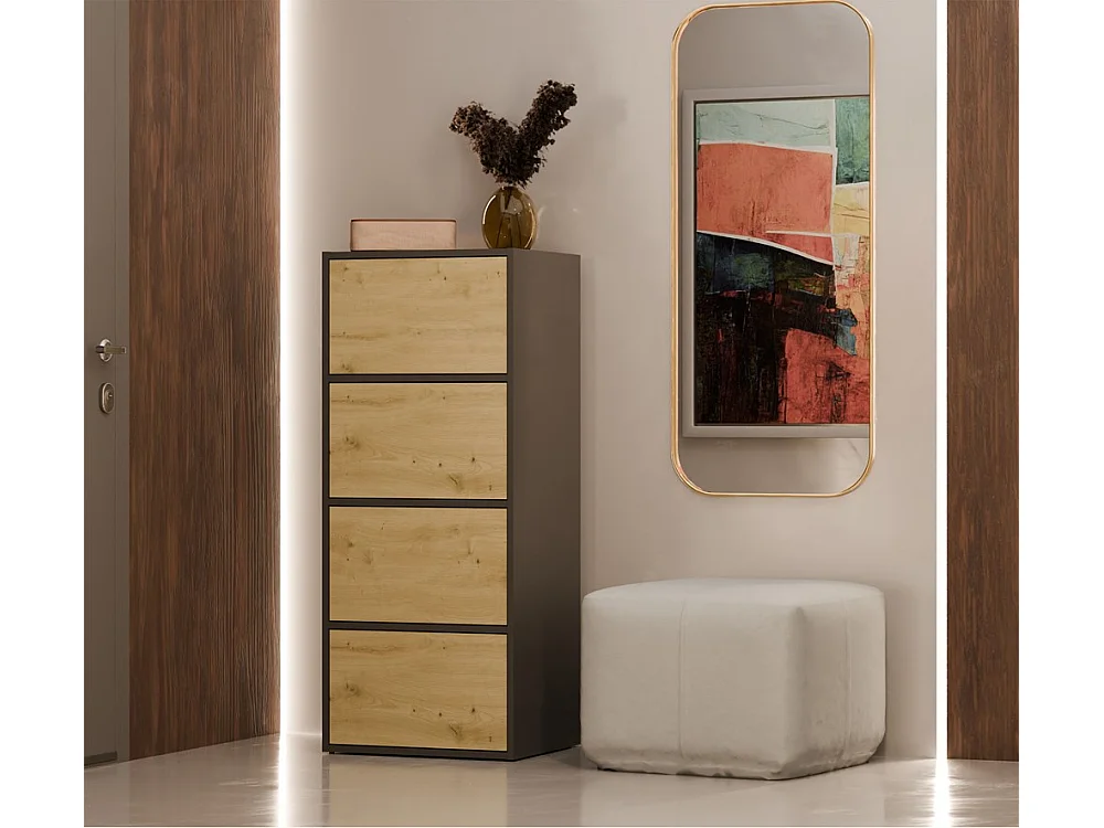 ALMA - Commode - 4 portes pour chambre à coucher - 50x119x40 cm - Anthracite / Chêne Artisan