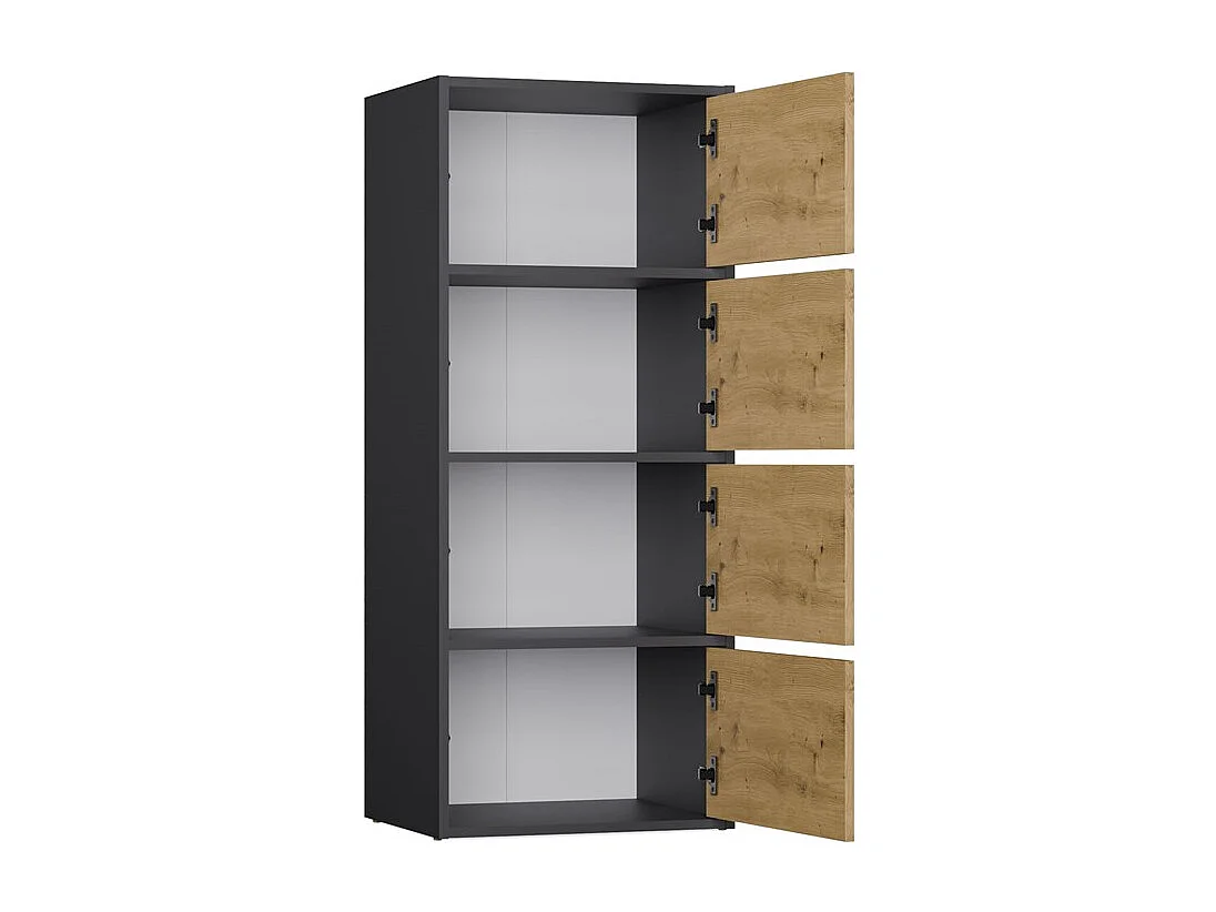 ALMA - Commode - 4 portes pour chambre à coucher - 50x119x40 cm - Anthracite / Chêne Artisan