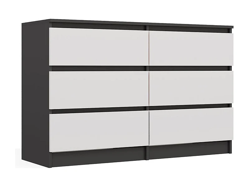 MILAN – Cómoda ancha para dormitorio con 6 cajones – 30x120x75 cm – Mueble de almacenamiento – Antracita y blanco