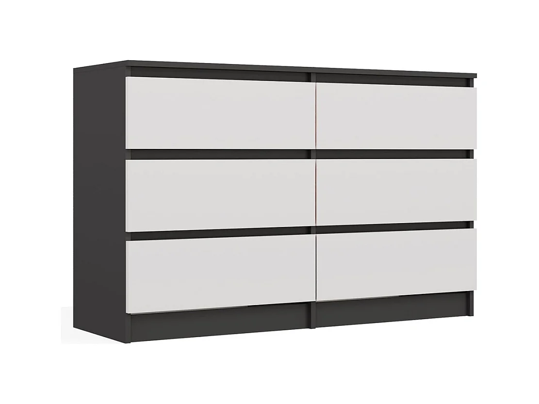 MILAN - Commode de chambre large 6 tiroirs - 30x120x75cm - Meuble de rangement - Anthracite et blanc