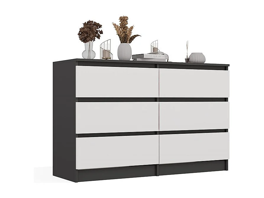 MILAN - Commode de chambre large 6 tiroirs - 30x120x75cm - Meuble de rangement - Anthracite et blanc