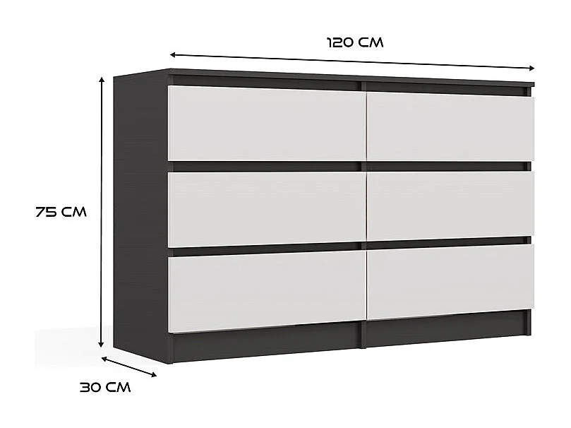 Komoda Malwa M6 | Antracyt/Biały | 120x30x75 cm | Nowoczesna 6 Szuflad