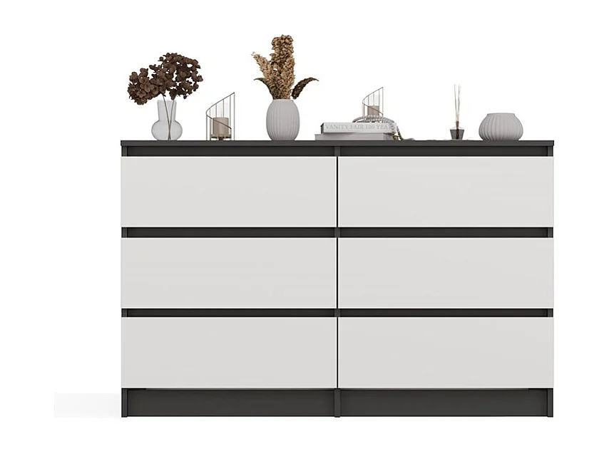 Komoda Malwa M6 | Antracyt/Biały | 120x30x75 cm | Nowoczesna 6 Szuflad