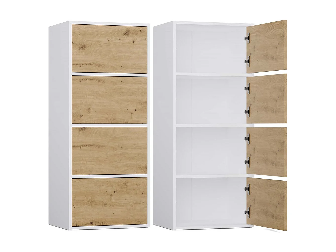 ALMA - Commode 4 portes pour chambre à coucher - 50x119x40 cm -  Blanc / Chêne Artisan