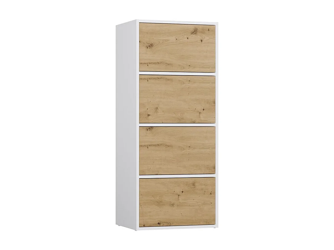 ALMA - Commode 4 portes pour chambre à coucher - 50x119x40 cm -  Blanc / Chêne Artisan