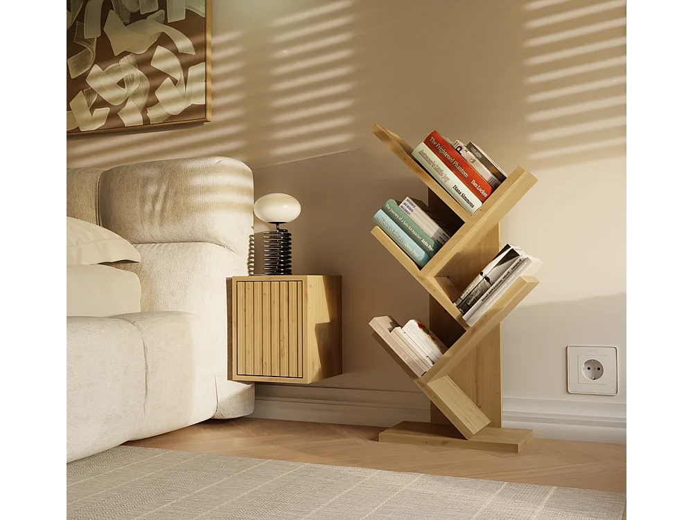 VIVIE - 4 estantes inclinados - 61 x 26,5 x 15,5 cm - Almacenamiento de libros