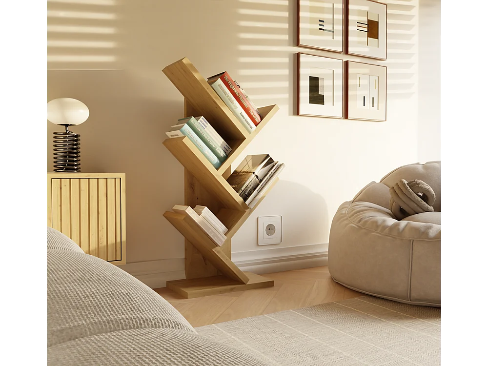 VIVIE - 4 estantes inclinados - 61 x 26,5 x 15,5 cm - Almacenamiento de libros