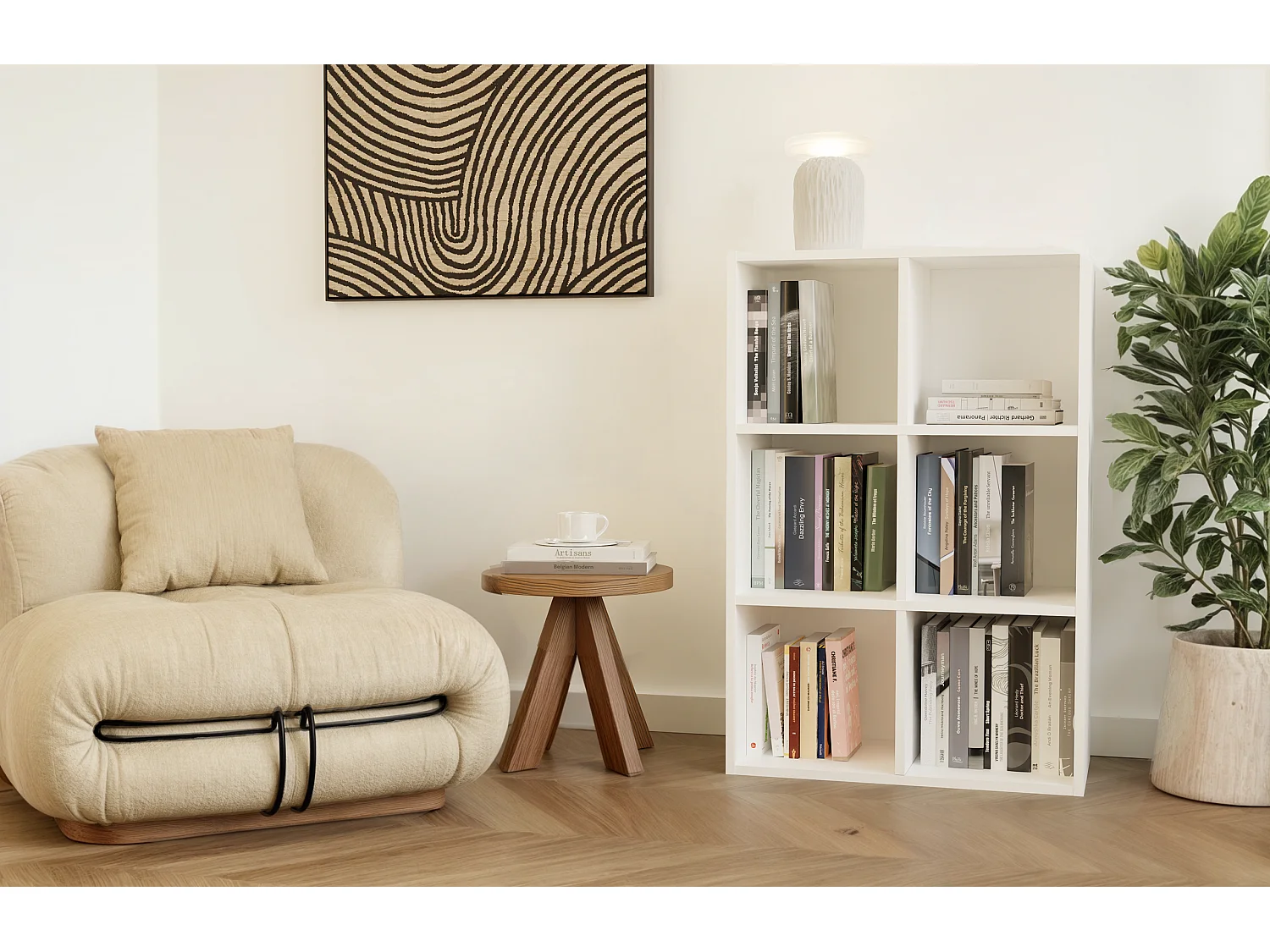 MALAX - Étagère à compartiments blanche pour salon ou chambre d’enfant 90x60x30 cm