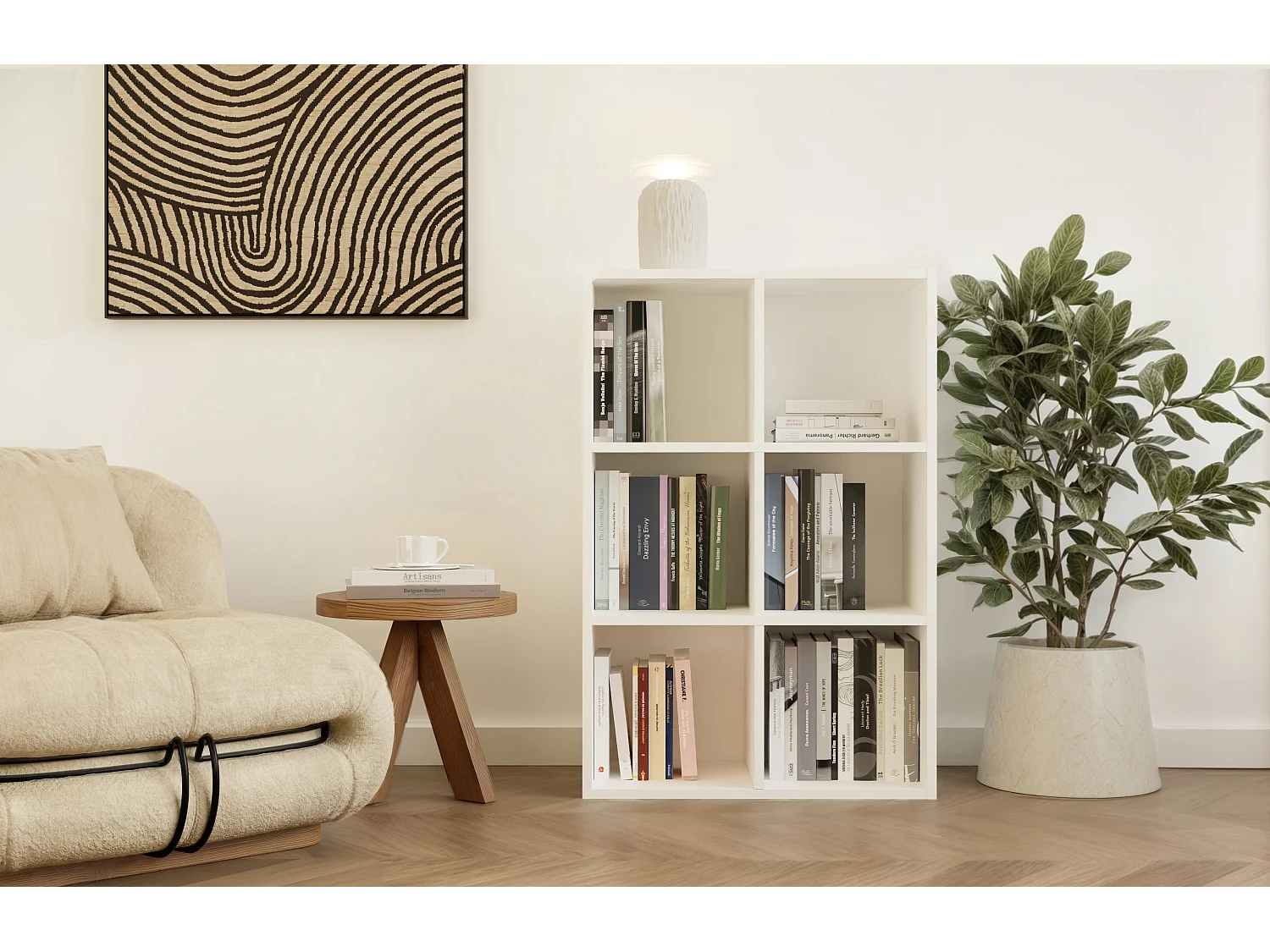 MALAX - Étagère à compartiments blanche pour salon ou chambre d’enfant 90x60x30 cm