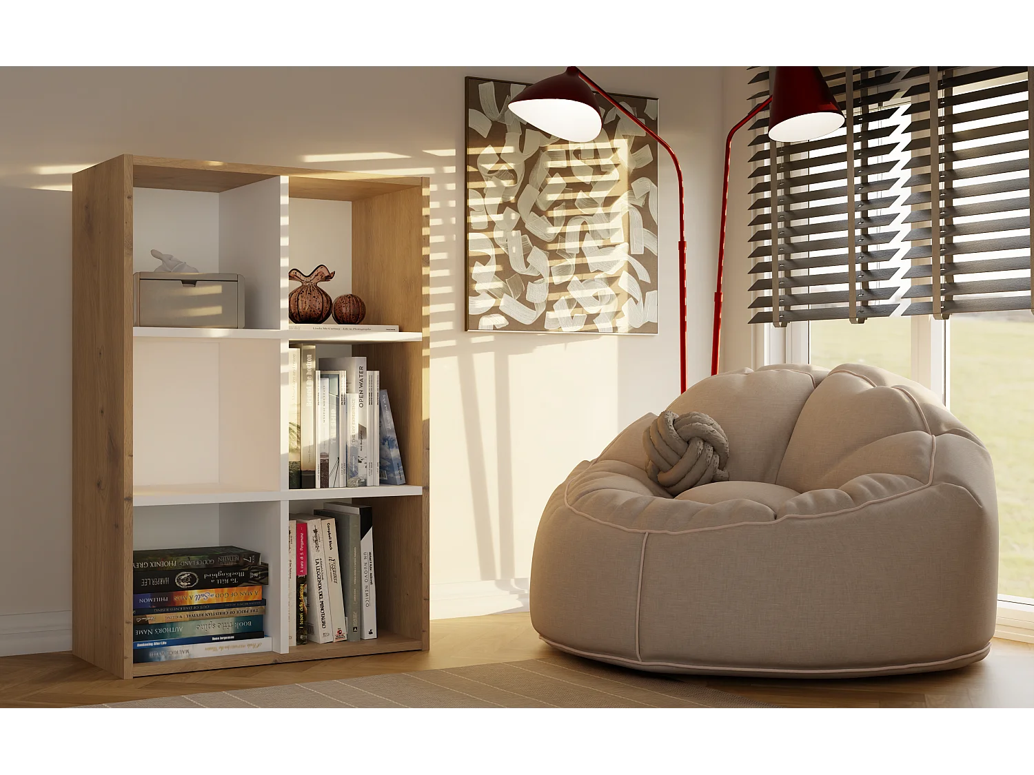 MALAX - Étagère à compartiments blanche pour salon ou chambre d’enfant 90x60x30 cm