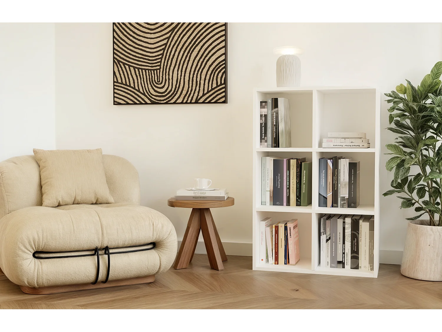 MALAX - Étagère à compartiments blanche pour salon ou chambre d’enfant 90x60x30 cm