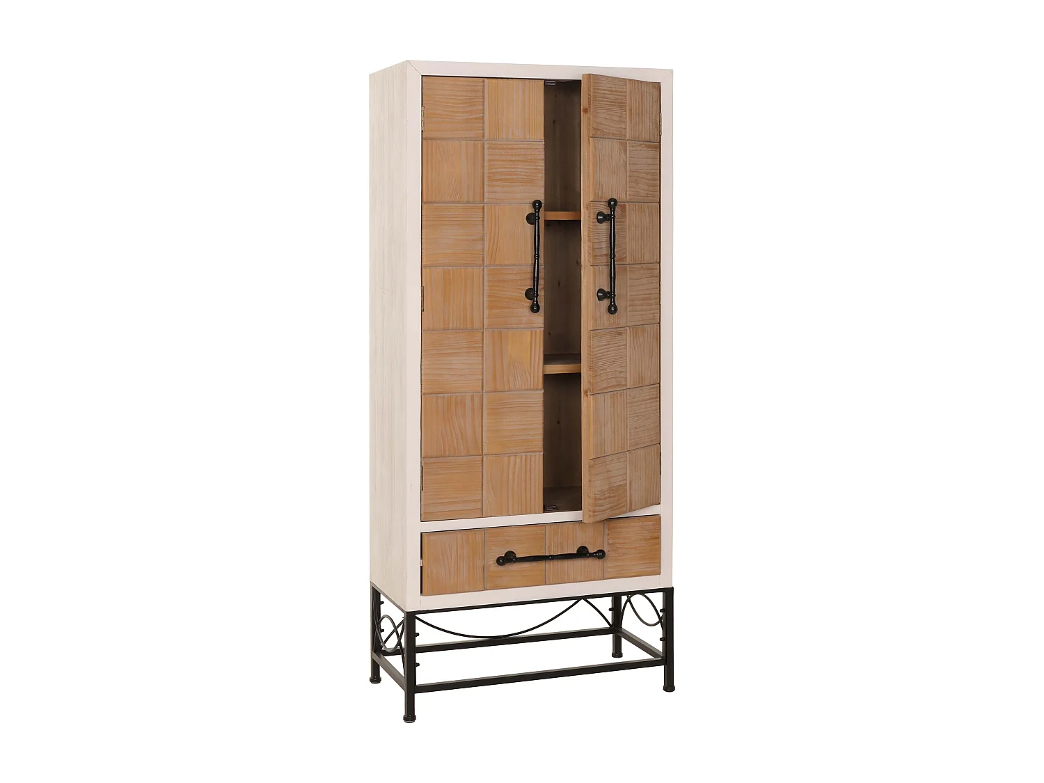 Hochschrank MCW-N30, Schrank Bücherschrank Wohnzimmerschrank mit Türen und Schublade, Massiv-Holz MDF, 167x72x41cm