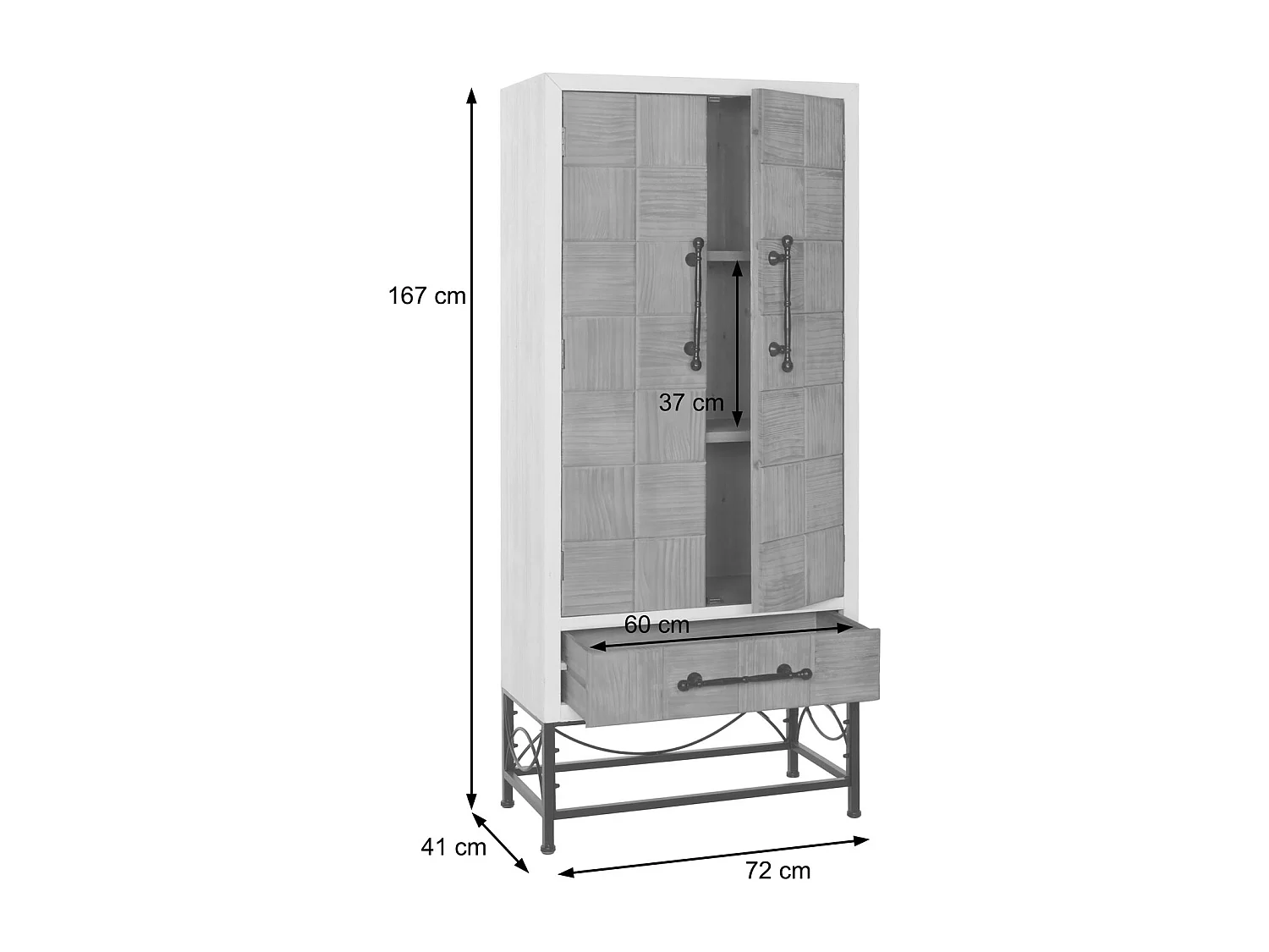Hochschrank MCW-N30, Schrank Bücherschrank Wohnzimmerschrank mit Türen und Schublade, Massiv-Holz MDF, 167x72x41cm