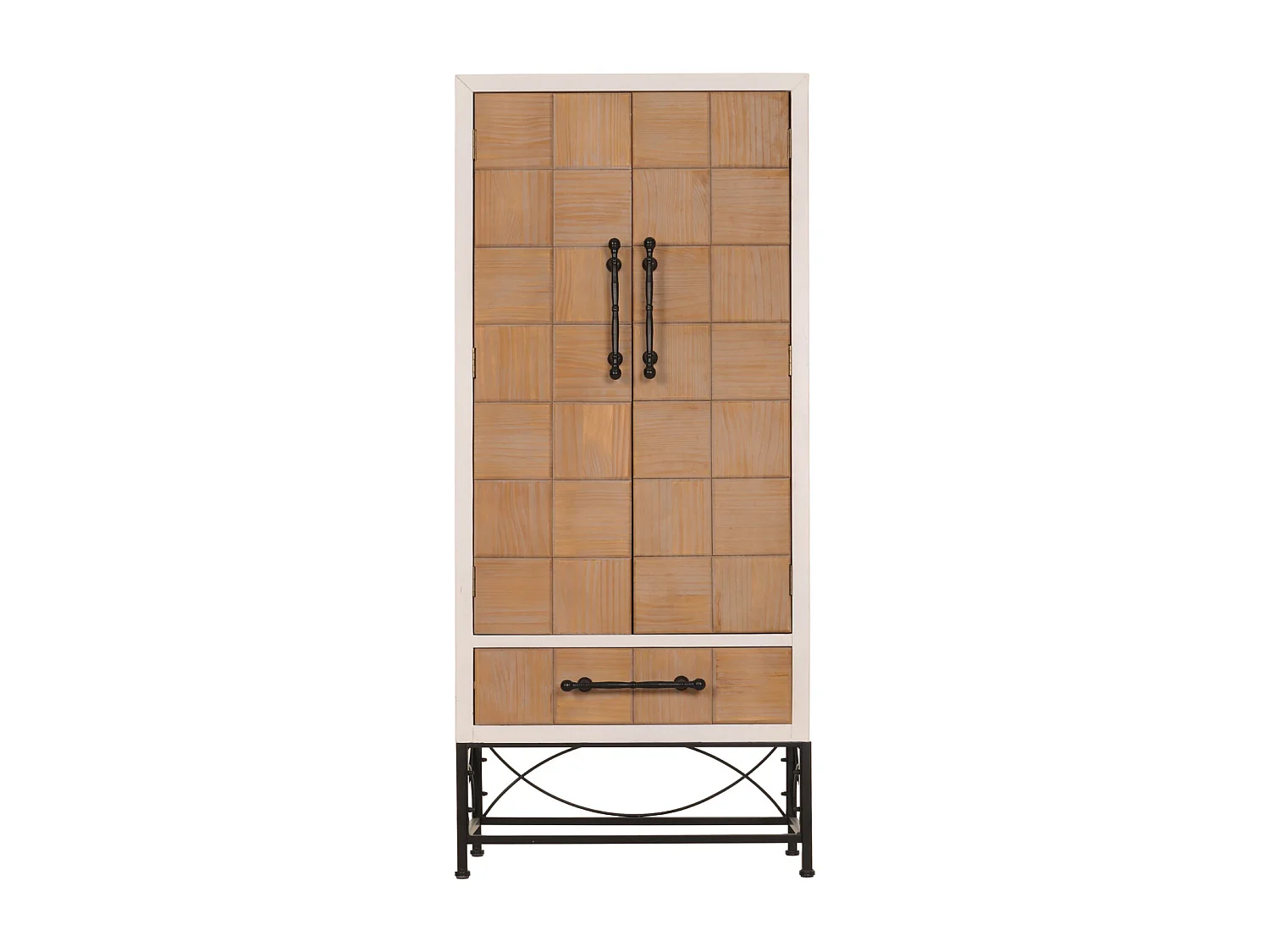 Hochschrank MCW-N30, Schrank Bücherschrank Wohnzimmerschrank mit Türen und Schublade, Massiv-Holz MDF, 167x72x41cm