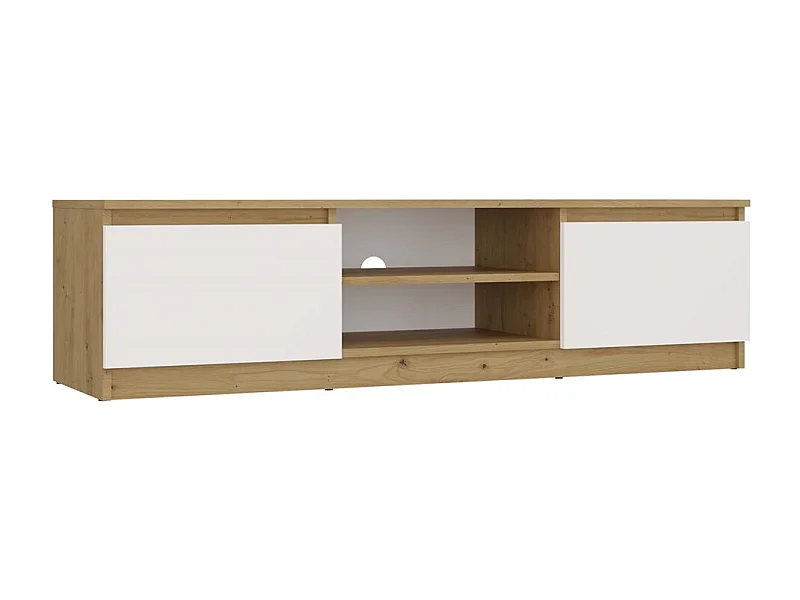 TIVOLI - Meuble TV style moderne - 140x40x36cm - 2 niches + 2 portes - Blanc et artisan