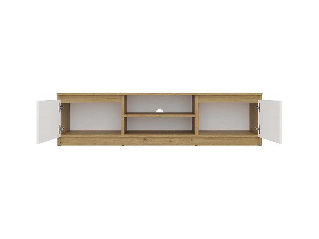 TIVOLI - Meuble TV style moderne - 140x40x36cm - 2 niches + 2 portes - Blanc et artisan