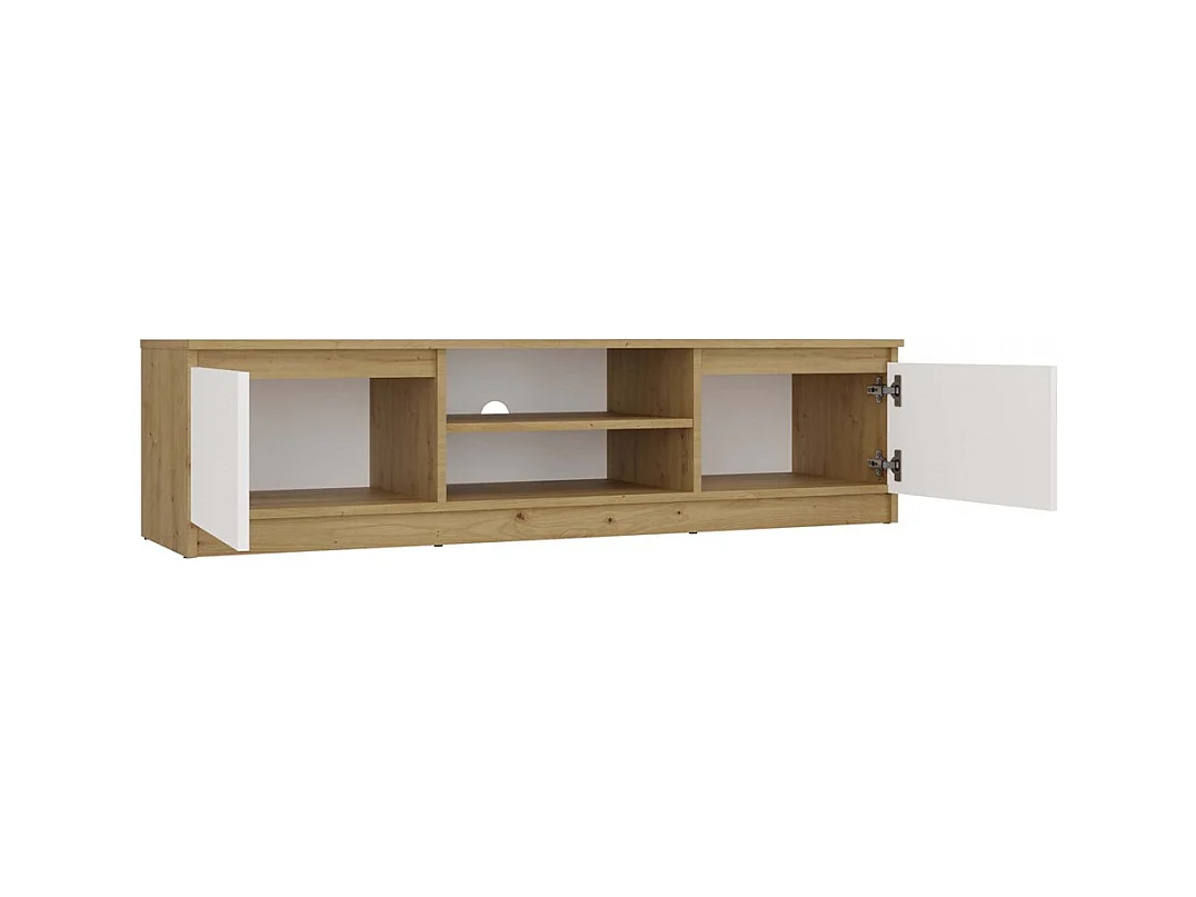 TIVOLI - Meuble TV style moderne - 140x40x36cm - 2 niches + 2 portes - Blanc et artisan