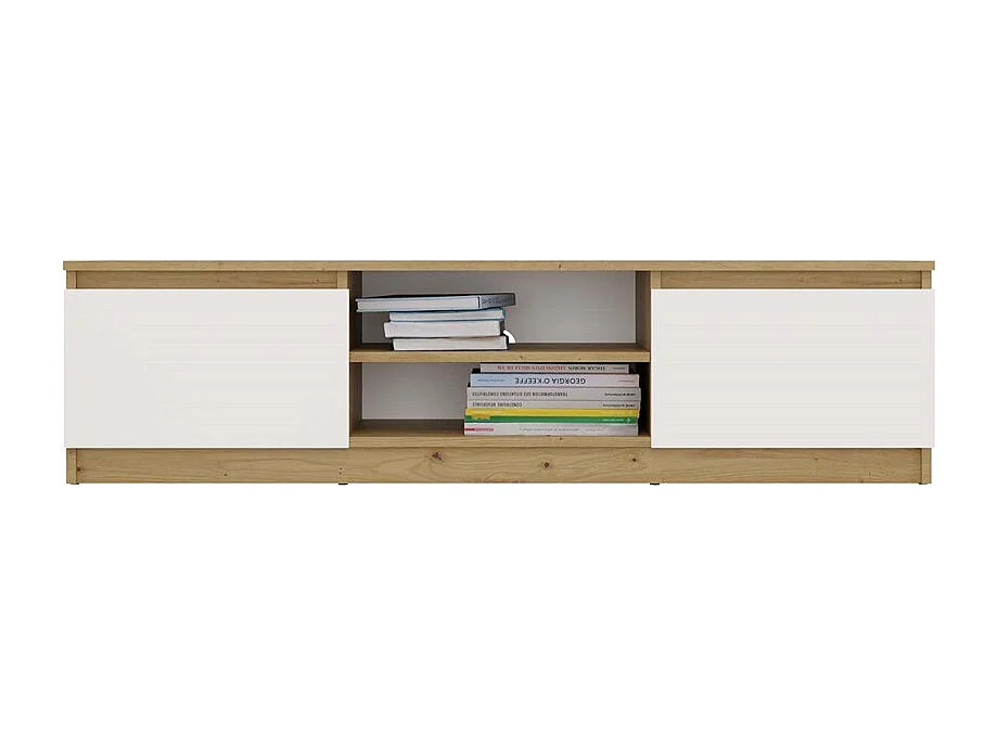 TIVOLI - Mueble para TV de estilo moderno - 140 x 40 x 36 cm - 2 nichos + 2 puertas - Blanco y artesanal