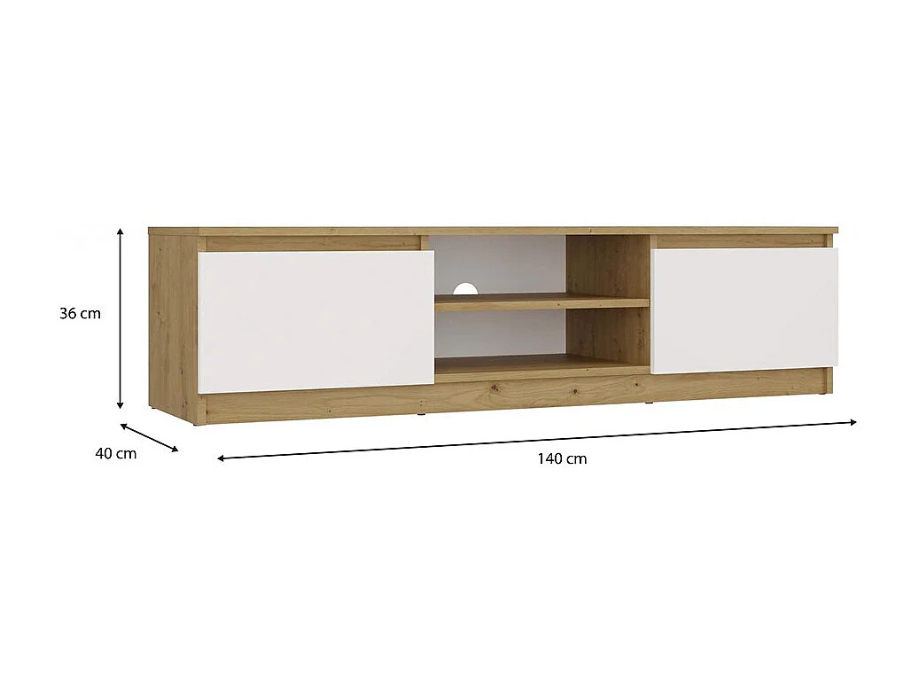TIVOLI - Mueble para TV de estilo moderno - 140 x 40 x 36 cm - 2 nichos + 2 puertas - Blanco y artesanal