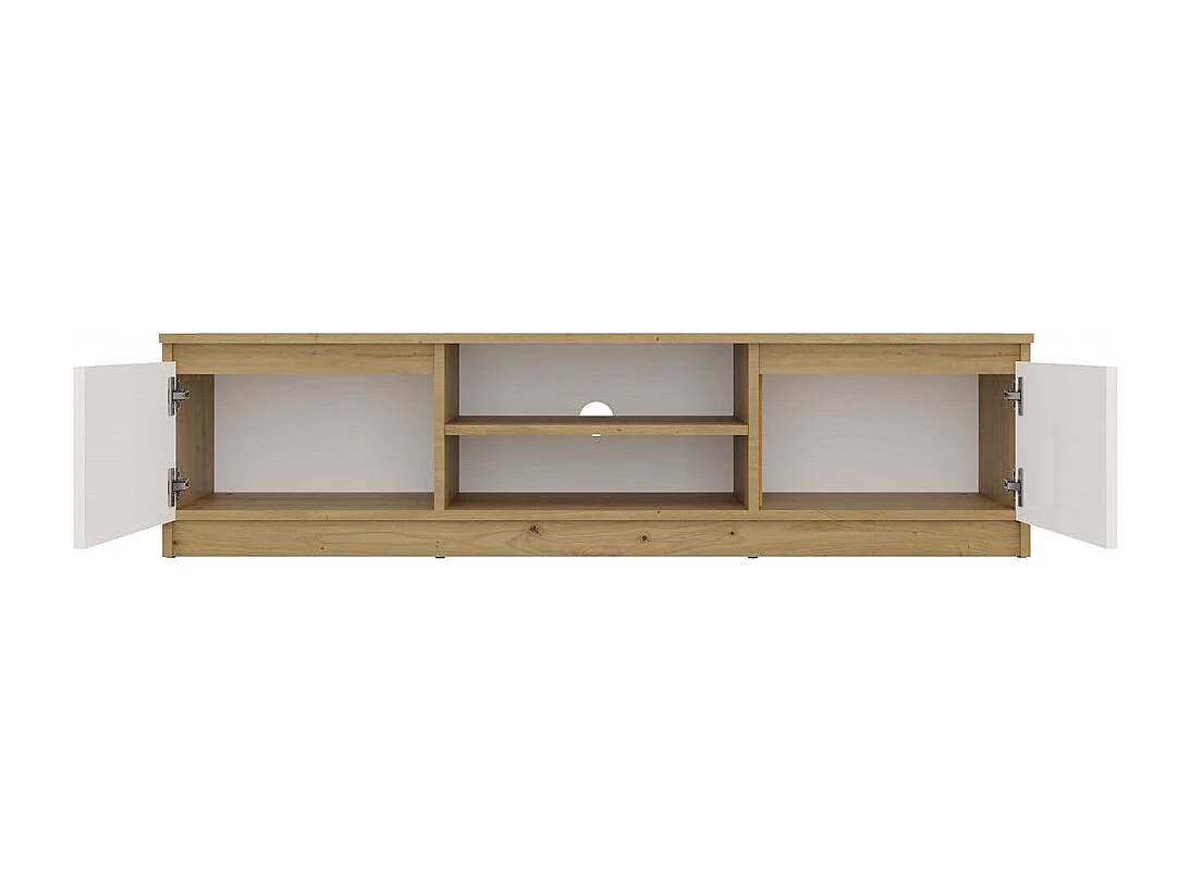 TIVOLI - Meuble TV style moderne - 140x40x36cm - 2 niches + 2 portes - Blanc et artisan