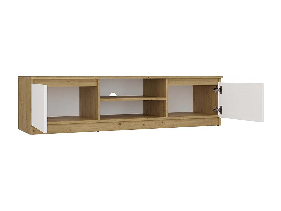 TIVOLI - Meuble TV style moderne - 140x40x36cm - 2 niches + 2 portes - Blanc et artisan