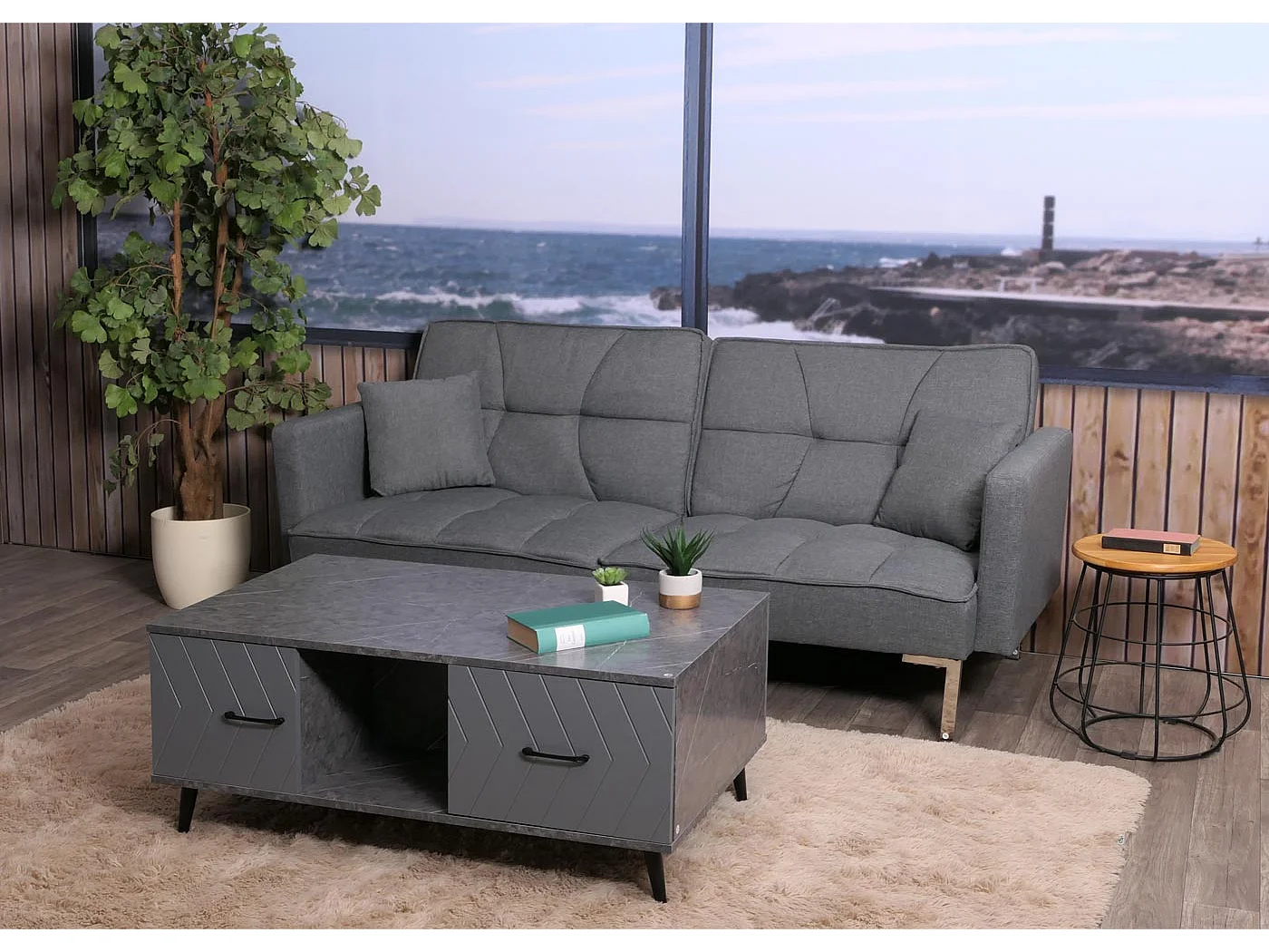 Stolik kawowy MCW-N89,  marmurowy wygląd szary