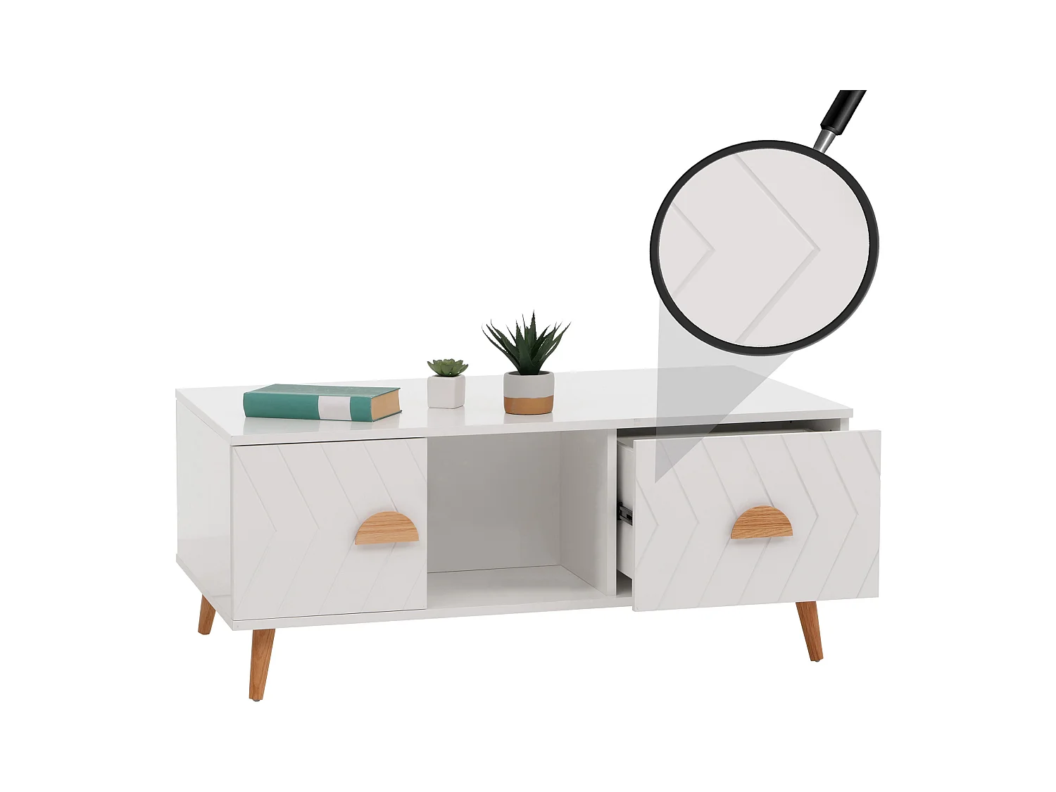 Tavolino salotto divano MCW-N89, tavolo d'appoggio, 2 cassetti in legno melaminico, 42x103x60cm ~ bianco