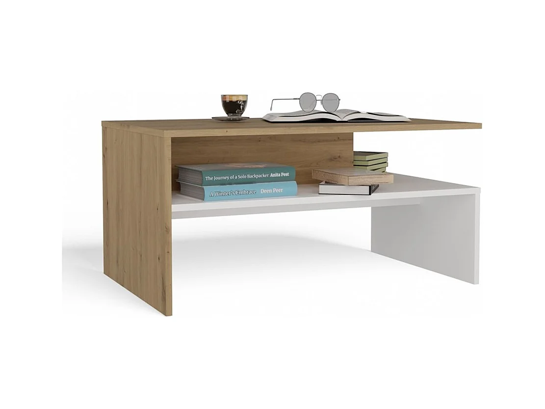 BOSTON - Table basse contemporaine 90x60x45 salon/bureau/séjour - Table style moderne + Niche rangement magazines/télécommandes
