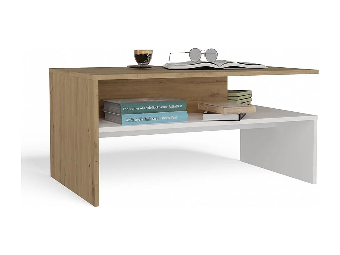 Ława Boston Dąb Artisan Biały | 90x60x45 cm | Nowoczesny Stolik Kawowy