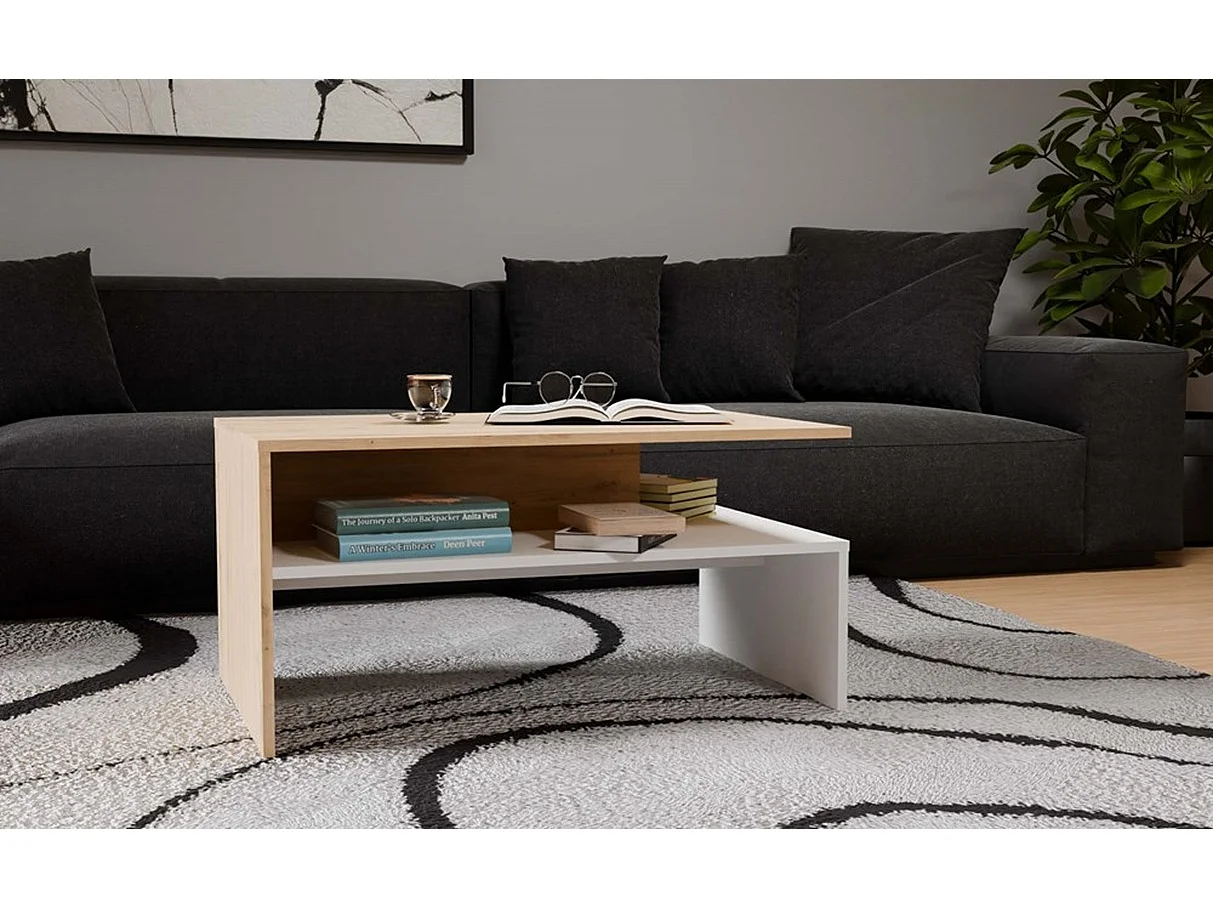 Ława Boston Dąb Artisan Biały | 90x60x45 cm | Nowoczesny Stolik Kawowy