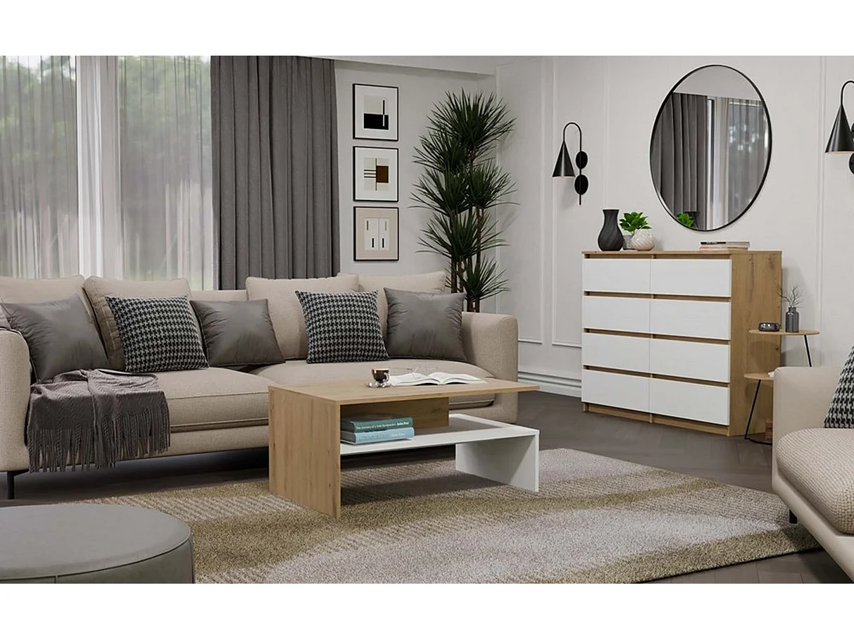 Ława Boston Dąb Artisan Biały | 90x60x45 cm | Nowoczesny Stolik Kawowy