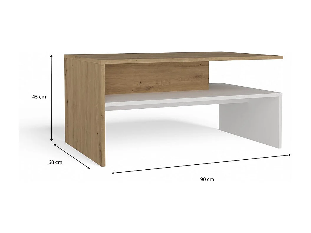 Ława Boston Dąb Artisan Biały | 90x60x45 cm | Nowoczesny Stolik Kawowy