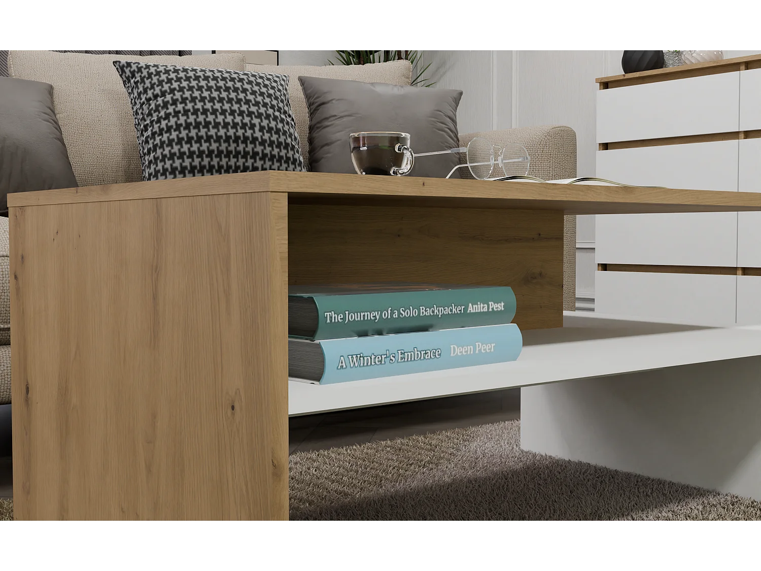 BOSTON - Tavolino contemporaneo 90x60x45 salotto/ufficio/soggiorno - Tavolino in stile moderno + nicchia porta riviste/telecomandi