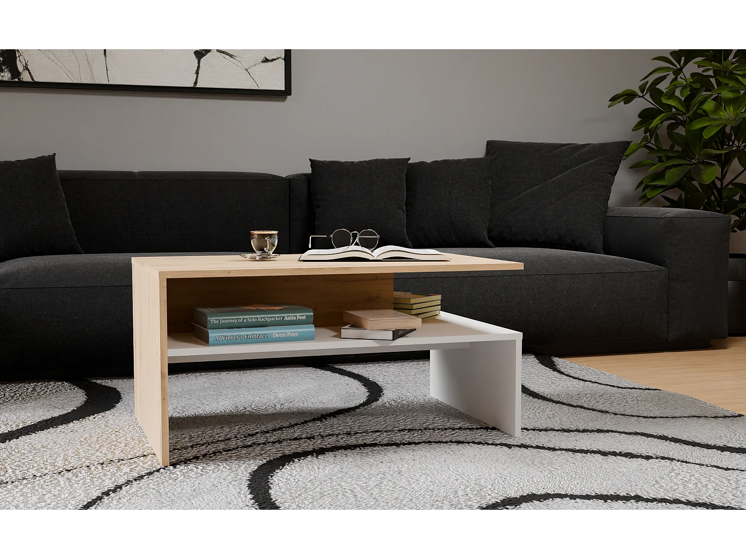 BOSTON - Tavolino contemporaneo 90x60x45 salotto/ufficio/soggiorno - Tavolino in stile moderno + nicchia porta riviste/telecomandi